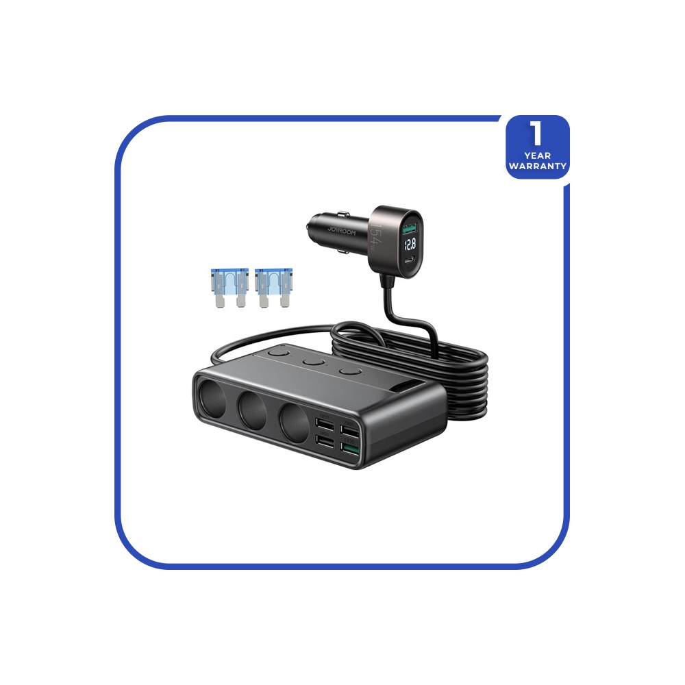 JOYROOM 154W Car Charger Adapter with Three Sockets +Six Ports  (PD+QC3.0+USB*4) ( JR-CL06 )