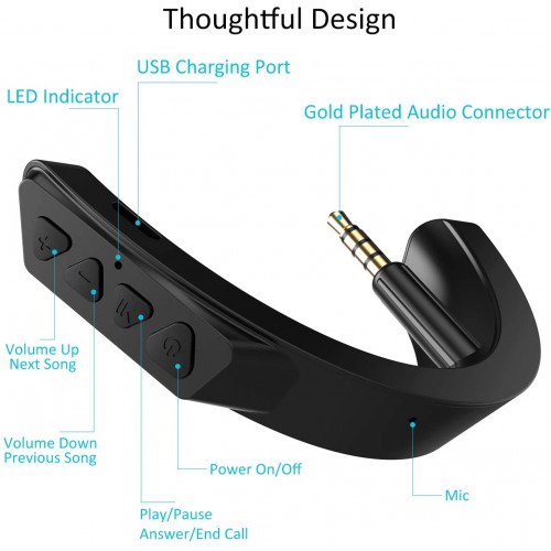 YOCOWOCO Upgraded aptX Wireless Bluetooth Adapter for Bose QuietComfort QC 25 with Mic Volume Control Black