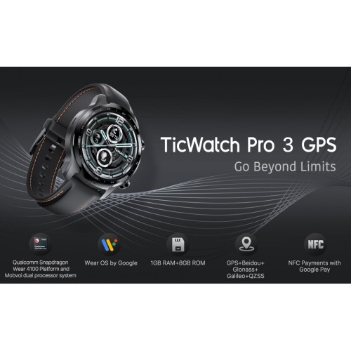 TicWatch Pro 3 GPS Smartwatch for Men and Women Wear OS by Google Dual Layer Display 2.0 Long Battery Life WH12018