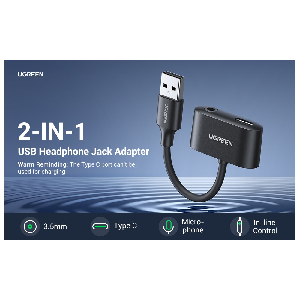 Ugreen 80897 USB Audio Converter USBA to USBC with 3.5mm Headphone Jack
