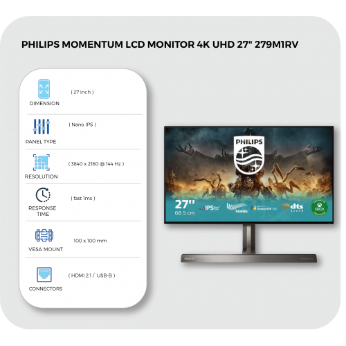 Philips Momentum 27 4K HDR 144 Hz Gaming Monitor 279M1RV B&H