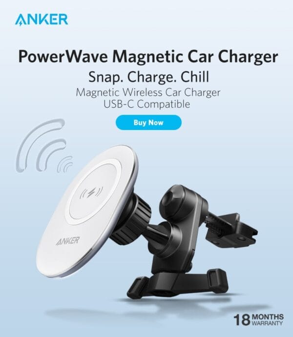 anker powerwave magnetic charging car mount (a2931hw1)