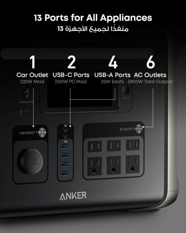 anker solix f1500 portable power station 1536wh｜1800w black (a1772211)