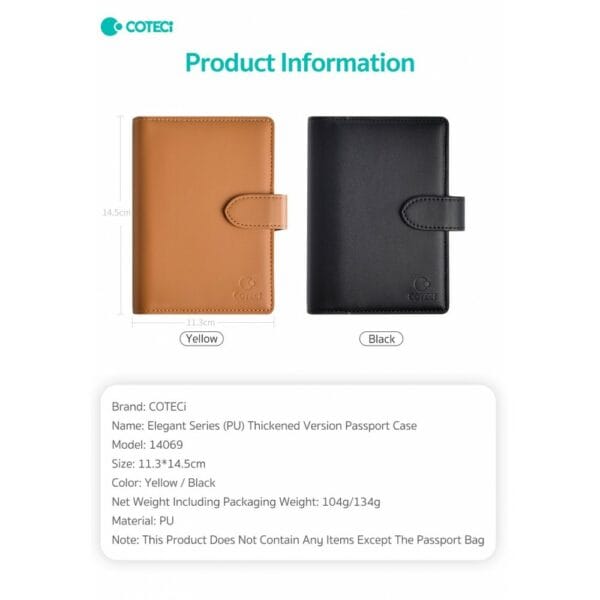 coteetci elegant series (pu) thickened version passport case (black) 14069 bk
