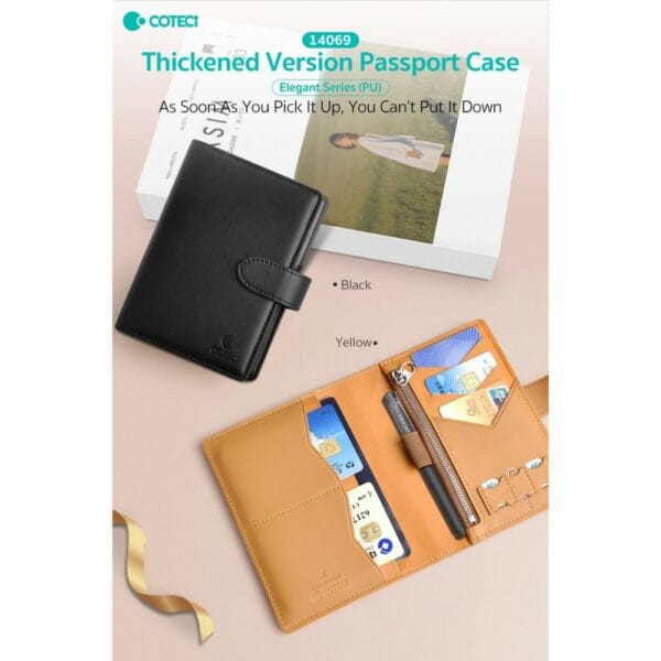 coteetci elegant series (pu) thickened version passport case (black) 14069 bk