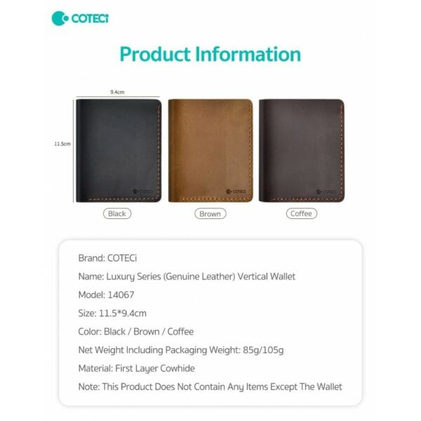 coteetci luxury series (genuine leather) vertical wallet (random colors) 14067