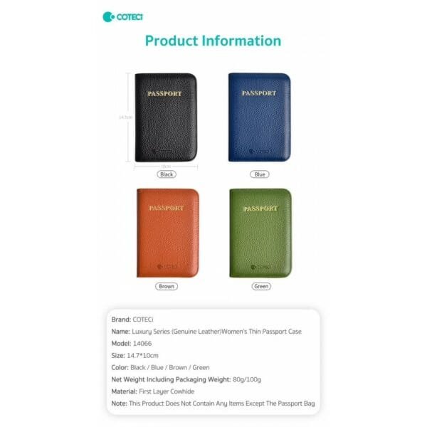 coteetci luxury series (genuine leather)women's thin passport case (random colors) 14066