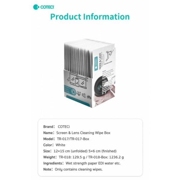 coteetci screen & lens cleaning wipe box (tr 017)
