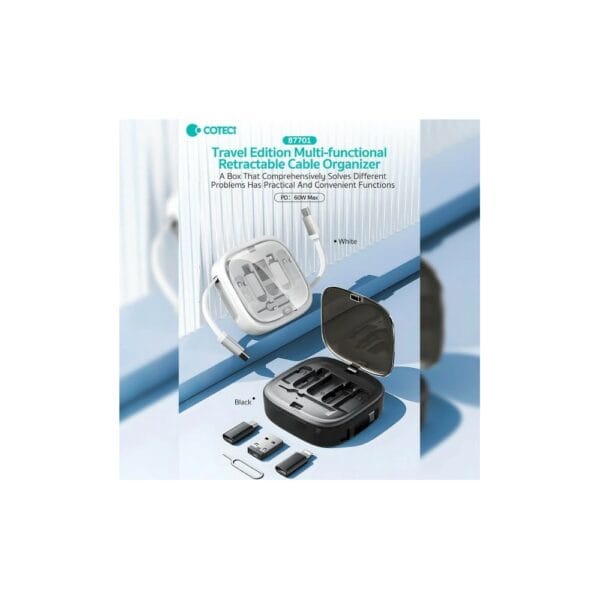coteetci travel edition 8 in 1 data cable storagr box (87701 bk)