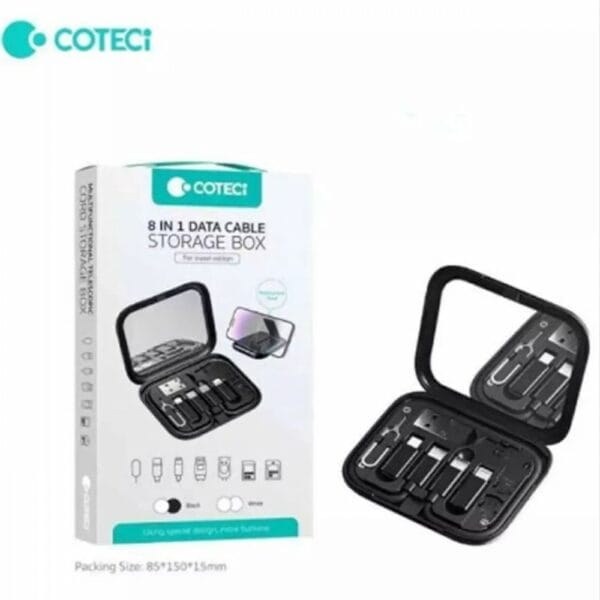 coteetci travel version 8 in 1 data cable storage box (87702 bk)