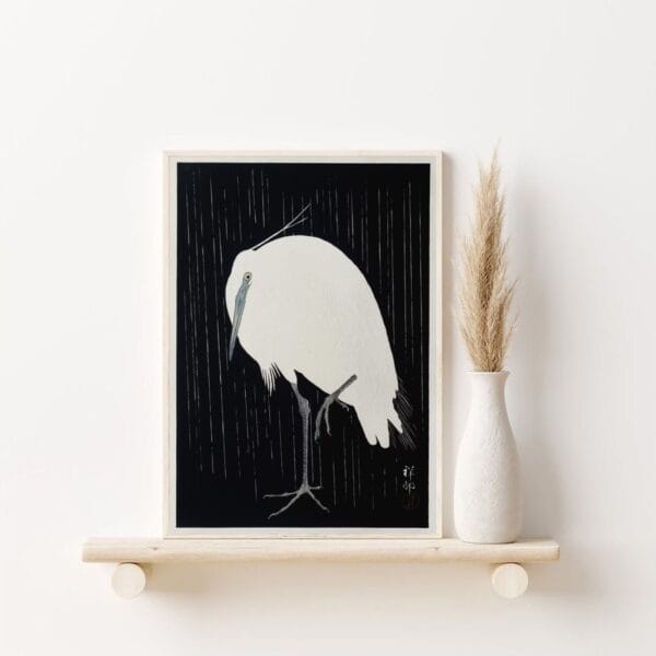 art print 30x40 cm egret in the rain framed (8435497234041)