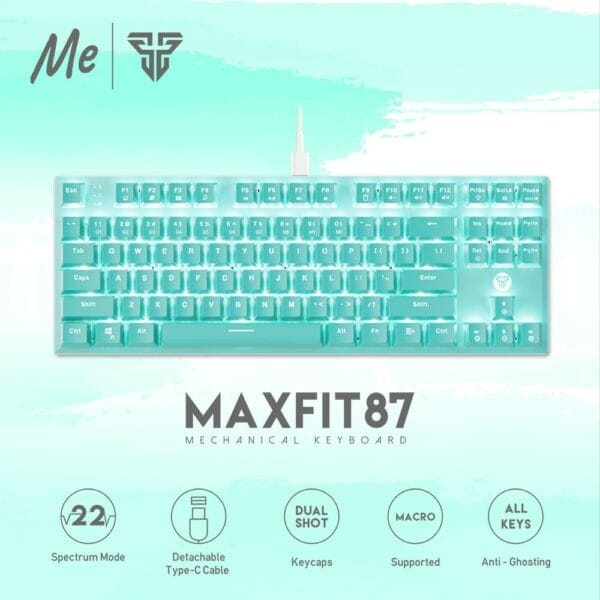 fantech mk856 maxfit87 wired mechanical keyboard mint edition (blue switch)