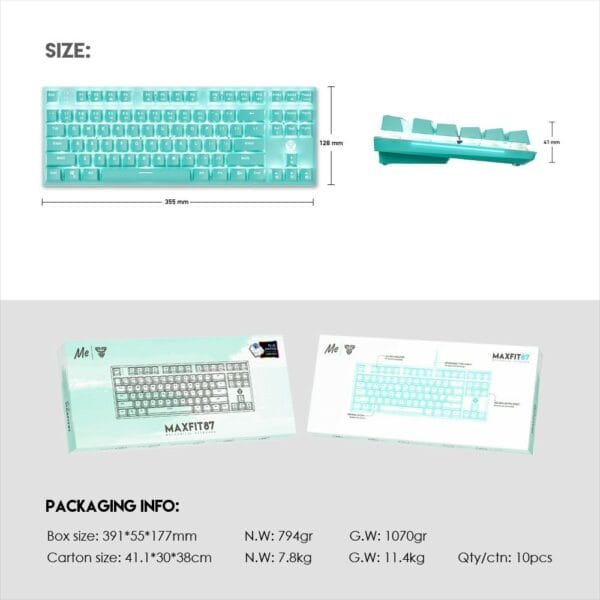 fantech mk856 maxfit87 wired mechanical keyboard mint edition (blue switch)