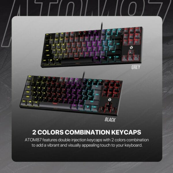 fantech mk876v2 atom87 wired mechanical keyboard sumi edition (blue switch)