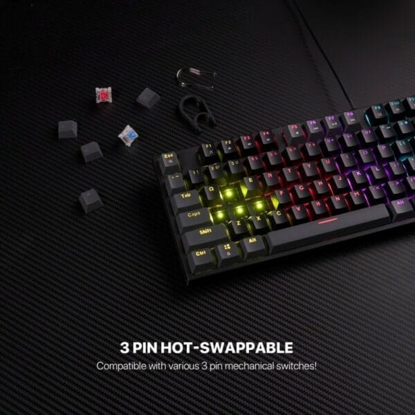 fantech mk876v2 atom87 wired mechanical keyboard sumi edition (blue switch)