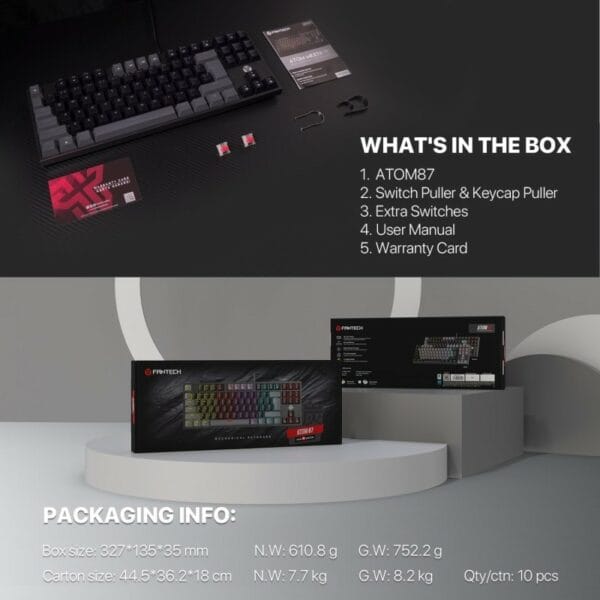 fantech mk876v2 atom87 wired mechanical keyboard sumi edition (blue switch)