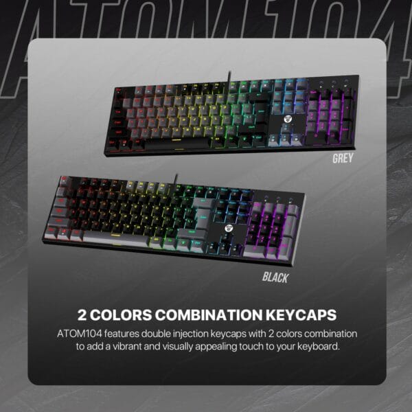 fantech mk886v2 atom 104 wired mechanical keyboard sumi edition (blue switch)