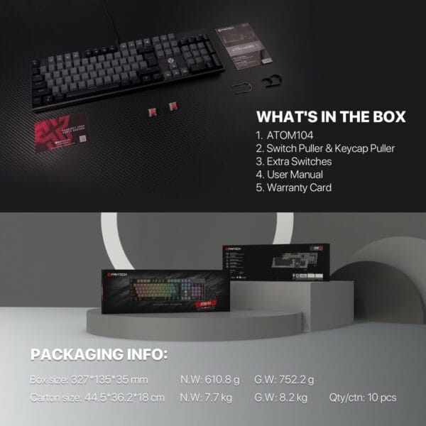 fantech mk886v2 atom 104 wired mechanical keyboard sumi edition (red switch)