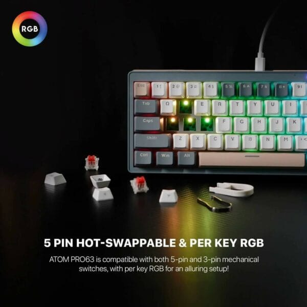 fantech mk912 atom pro63 tri mode mechanical keyboard stellar edition (red switch)