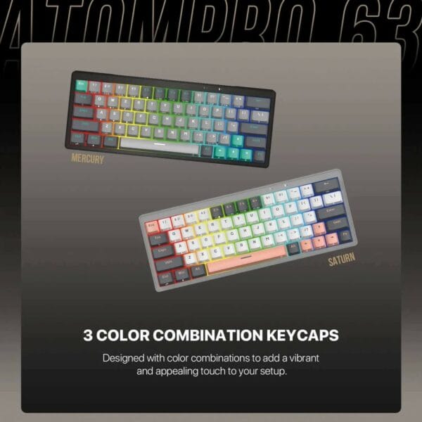 fantech mk912 atom pro63 tri mode mechanical keyboard stellar edition (red switch)