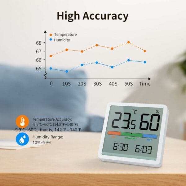 nk5253 temperature hygrometer clock white