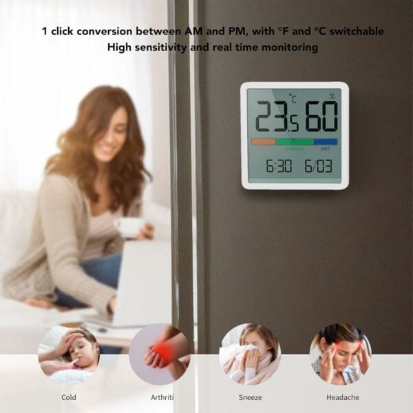nk5253 temperature hygrometer clock white
