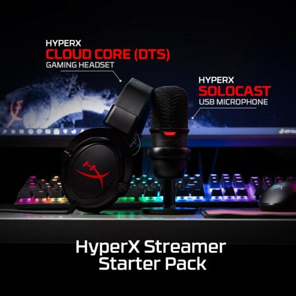 hyperx streamer kit (cloud core headphone + solocast microphone)