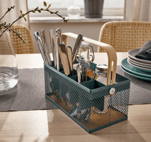 ikea vimpelfisk cutlery holder, bamboo/grey turquoise (305.816.48)