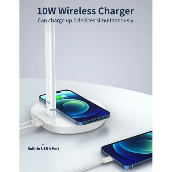 momax bright led desk lamp with wireless charger, modern smart desk lamp with usb charging port (ql6sukw)