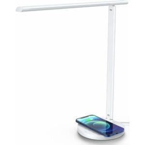 momax bright led desk lamp with wireless charger, modern smart desk lamp with usb charging port (ql6sukw)