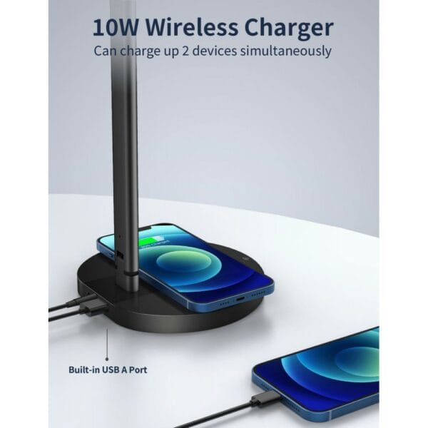 momax bright led desk lamp with wireless charger, modern smart desk lamp with usb charging port (ql6sukw)