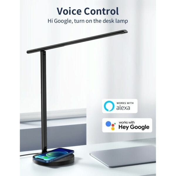 momax bright led desk lamp with wireless charger, modern smart desk lamp with usb charging port (ql6sukw)