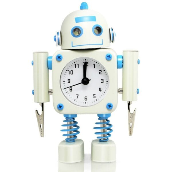 robot alarm clock stainless metal