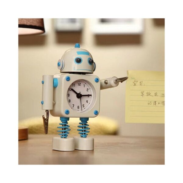 robot alarm clock stainless metal