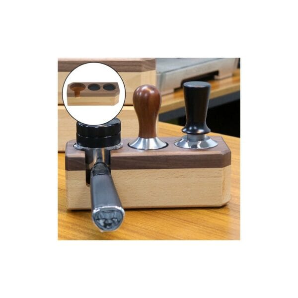 coffee portafilter holder wooden tamper stand