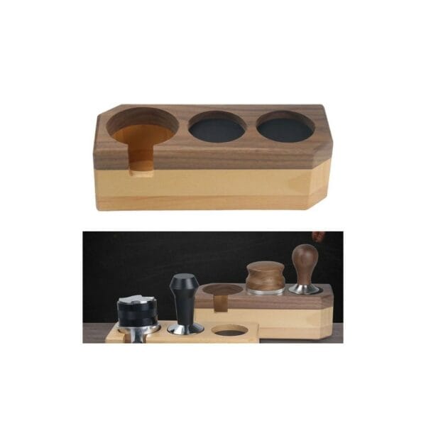 coffee portafilter holder wooden tamper stand