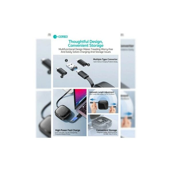 coteetci travel edition 8 in 1 data cable storagr box (87701 bk)