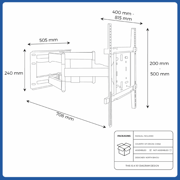 north bayou sp5 heavy duty tv wall mount (75" 110")