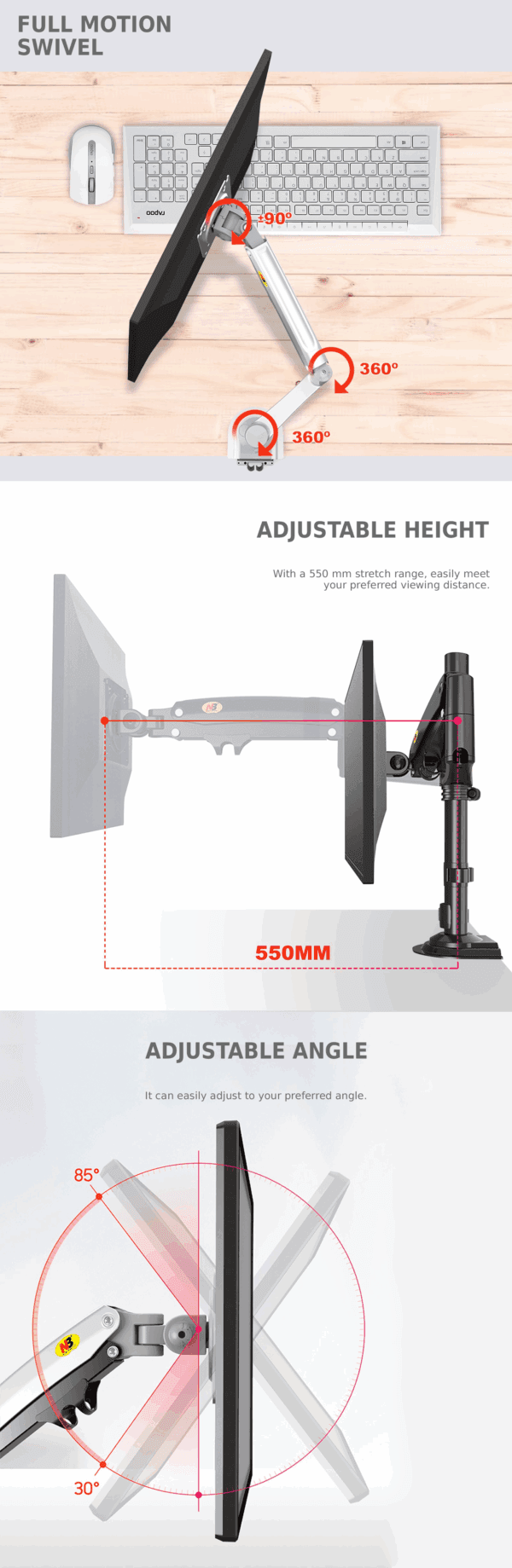 north bayou h100 monitor desk stand (22" 35")