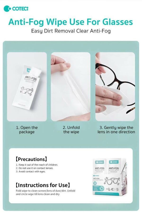 coteetci glasses anti fog cleaning wipes (tr 018)