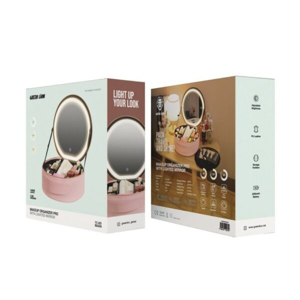 green lion makeup organizer pro with lighted mirror (gnmakeorgpk)