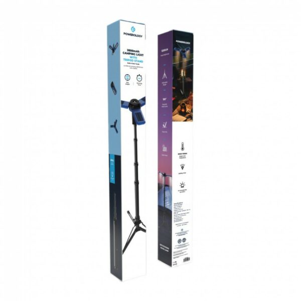 powerology camping solar foldable tripod led light ipx4 3.7v 2600mah