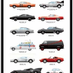 art poster legendary movie cars olivier bourdereau