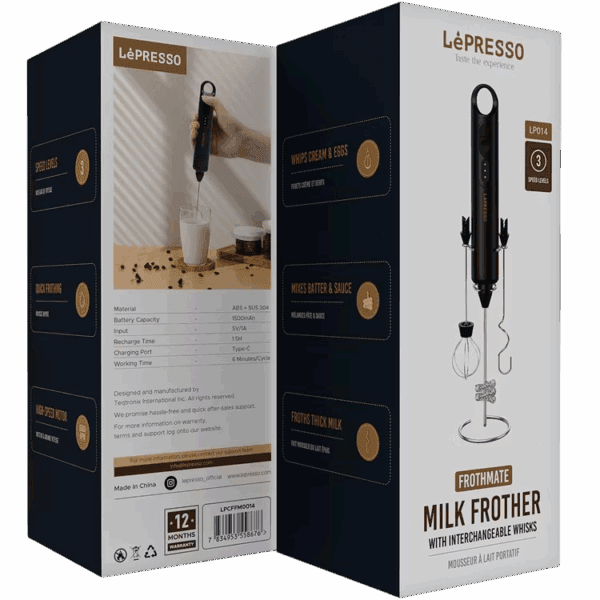 lépresso 3 in 1 milk frothmate with interchangeable whisks (lpcffm0014)