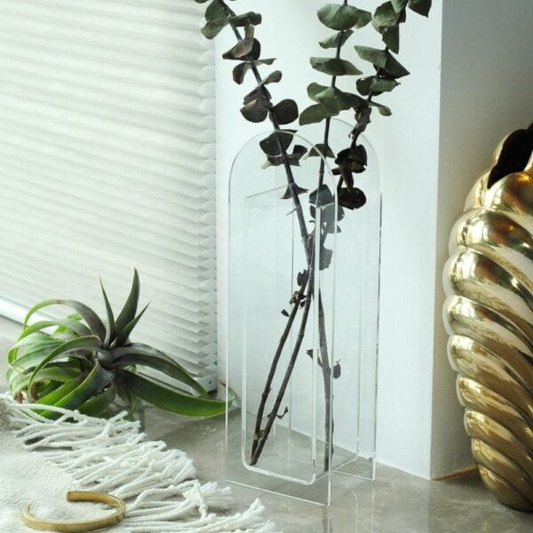 arc shaped acrylic flower vase in nordic style (green/clear) (20490500854/20490500855)