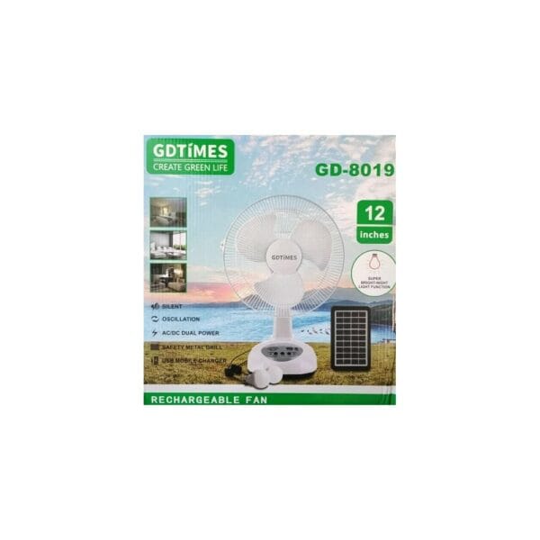 gdtimes rechargeable box fan solar lamp with built in solar (gd 8021)