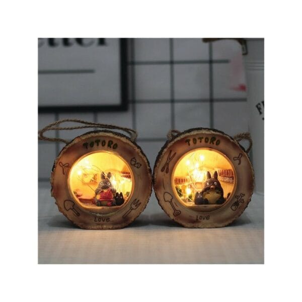 ghibli totoro wood log house night lamp