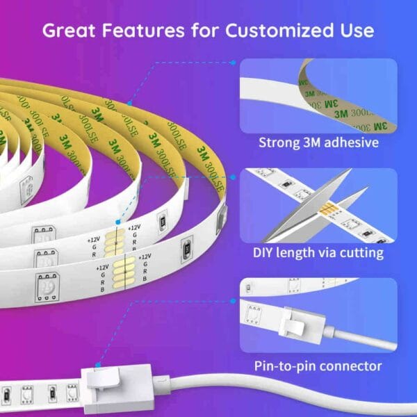 govee wi fi rgb led strip lights 16.4ft× 2 rolls (h6110)