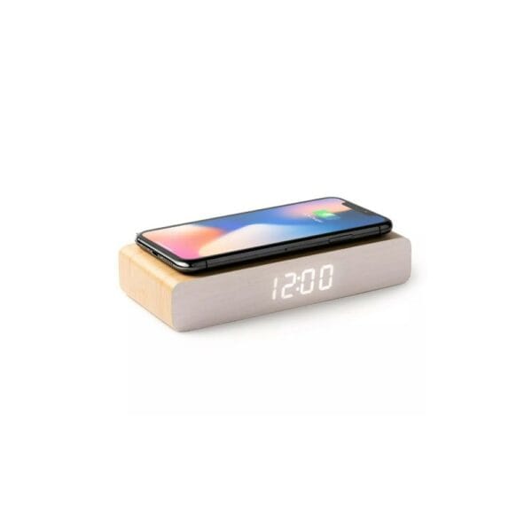 icarus wooden wireless charger with digital clock (cr3029)
