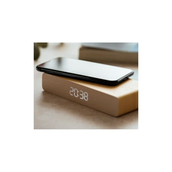 icarus wooden wireless charger with digital clock (cr3029)